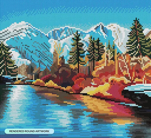 Miniatura 2 de DIAMOND ART CLUB - Juego de pintura con diamantes, lienzo de “Otoño en Leavenworth”, lienzo redondo 5D para principiantes, divertidas manualidades