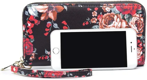 Miniatura 102 de Cartera de mano para mujer, estilo bohemio, con RFID, elegante, espaciosa con correa para viajes, capacidad para tarjetas, teléfono, dinero