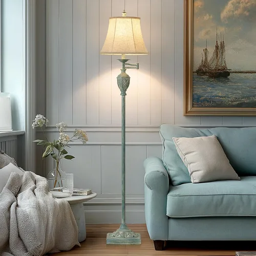 Miniatura 7 de Lámpara de pie LED tradicional con brazo oscilante ajustable de 350°, lámpara de poste vintage con brazo oscilante para sala de estar, dormitorio