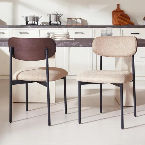 Miniatura 16 de GrandNoor Juego de 2 sillas de comedor de cuero sintético marrón, silla de cocina tapizada sin brazos, silla moderna de comedor con respaldo curvo