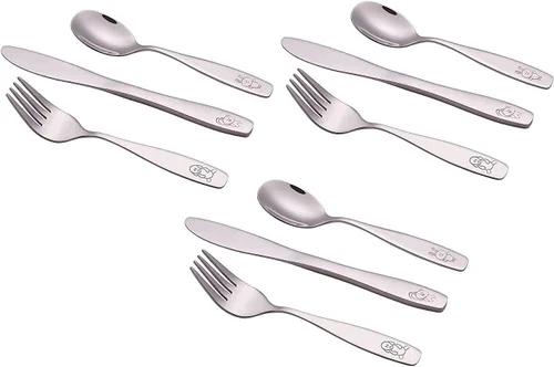Miniatura 2 de ANNOVA Juego de cubiertos seguros para niños de acero inoxidable, tenedores para niños, cucharadas para niños, utensilios de metal para lonchera