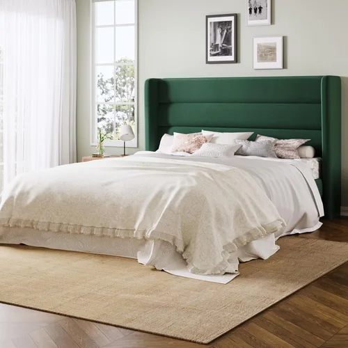 Miniatura 19 de Allewie - Base de cama tamaño Queen con cabecera acolchada tapizada en terciopelo con respaldo abatido, sin necesidad de somier, espacio de Blanco