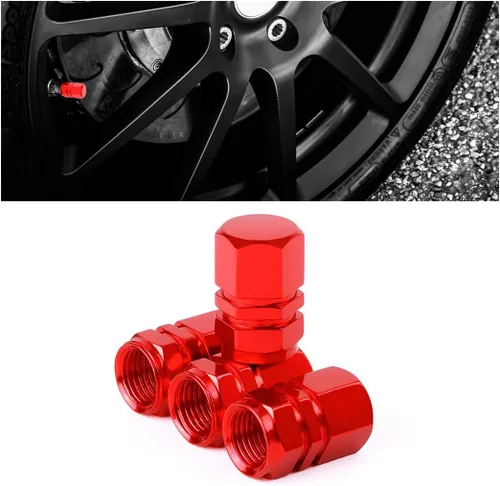 Miniatura 30 de Osilly Tapones de válvula de vástago de neumático de automóvil, 4 piezas de cubiertas de vástago de válvula de aleación de aluminio, resistentes a