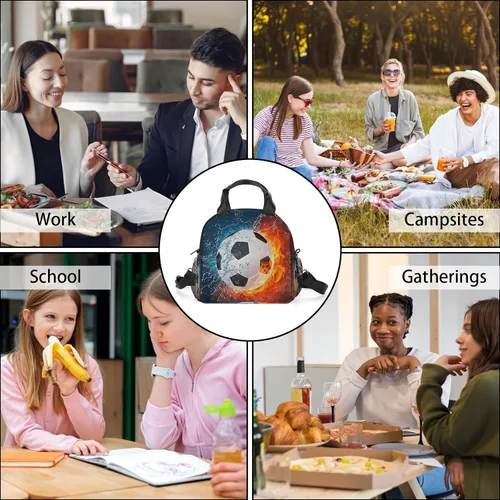 Miniatura 8 de Bolsa de almuerzo de fútbol con aislamiento, bolsa de comida de gran capacidad para niños, mujeres y hombres, bolsa enfriadora, impermeable, correa