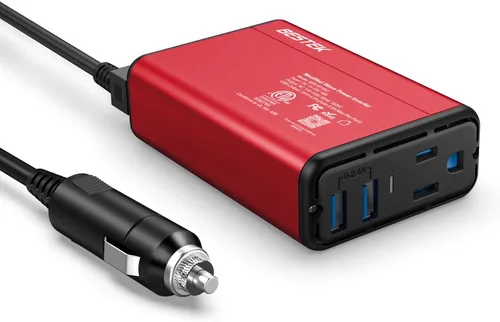 BESTEK Inversor de corriente de 150 W, convertidor de corriente CC de 12 V a 110 V CA, adaptador de coche USB dual de 4.2 A, diseño más delgado con