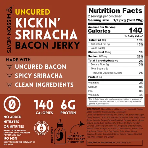 Miniatura 2 de Delicioso charqui de tocineta real sin curar, charqui hecho a mano en pequeños lotes, Kickin' Sriracha, MSG, libre de nitratos y nitritos