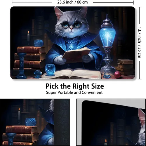 Miniatura 3 de Tapete de juego para MTG, con bolsas de almacenamiento gratis, tapete de juego de 24 x 14 pulgadas, TCG y alfombrillas de juego de mesa para Gato