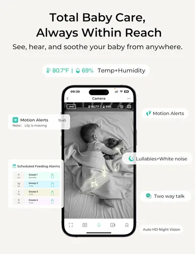 Miniatura 3 de Dr.Care VistaView Lite RB Smart WiFi Monitor de bebé – Pantalla dividida 720P de 4 pulgadas y control de aplicación de cámara 1080P, alertas