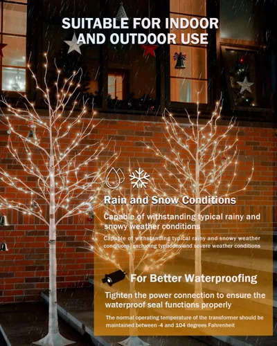Miniatura 6 de Tybeeu Árbol de abedul iluminado de 3 pies con 64 luces LED blancas cálidas para decoración de vacaciones, diseño realista, certificado UL