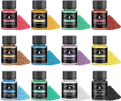 Miniatura 25 de CHANGTIKEJI Polvo de Mica ，100 Colores - 10g/Botella de Pigmento Natural para Resina Epóxica，Brillo de Labios，Sombra de Ojos,Ambientadores