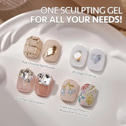 Miniatura 2 de GAOY Gel de escultura 3D para arte de uñas, gel de modelado semisólido para frotar polvo de uñas cromado, pegar diamantes de imitación y pintura,