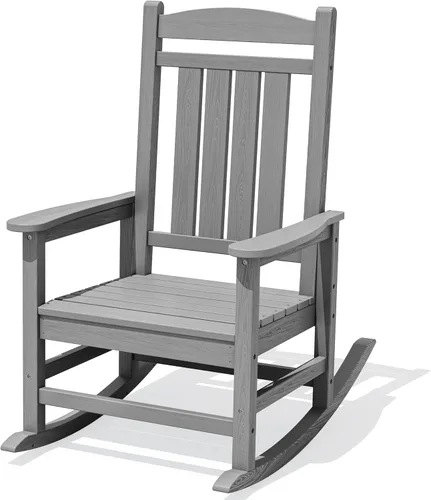 Miniatura 23 de KINGYES Mecedoras de polietileno de alta densidad para exteriores, sillas mecedoras para patio con soporte de 330 libras, balancín suave para porche