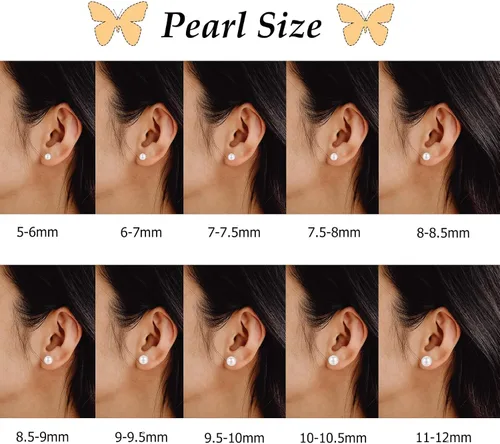 Miniatura 4 de Pendientes de perlas de plata de ley 925 con perlas cultivadas en agua dulce para mujer, tamaño a elegir
