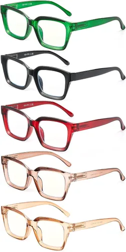 Miniatura 8 de JOLISU - Paquete de 5 lentes de lectura para mujeres, lentes de computadora con bloqueo de luz azul, bisagra de resorte