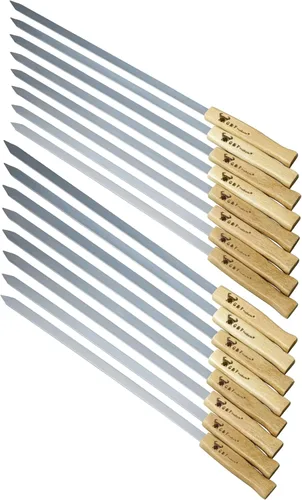 Miniatura 13 de G & F Products Brochetas para barbacoa, pinchos planos de acero inoxidable de 23 x 5/8 pulgadas con asas de madera, juego de 8 piezas con bolsa