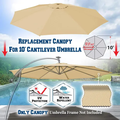 Miniatura 2 de BenefitUSA Cubierta de toldo de repuesto para sombrilla de patio voladizo de 10 pies (beige)
