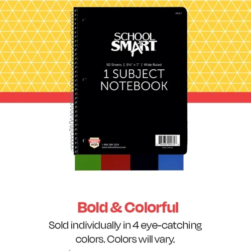 Miniatura 3 de School Smart 085317 Cuaderno de rayas anchas de 1 materia no perforado en espiral, 8-1/2 x 7 pulgadas (surtido)