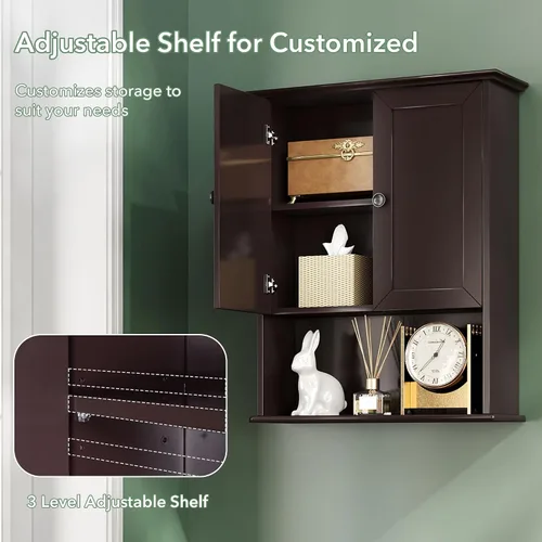 Miniatura 5 de Armario de baño montado en la pared, botiquines de madera espresso oscuro sobre inodoro de almacenamiento de 24 x 30 pulgadas, gabinete de pared