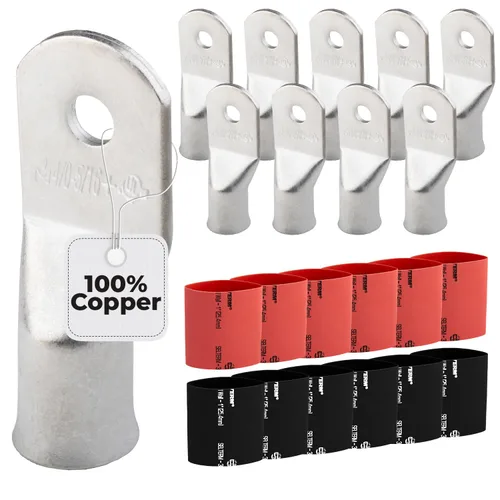 Miniatura 181 de SELTERM 5 piezas terminales de cable de cobre estañado 1/0 AWG perno de 1/2", extremos de cable de batería, terminales de anillo, conectores