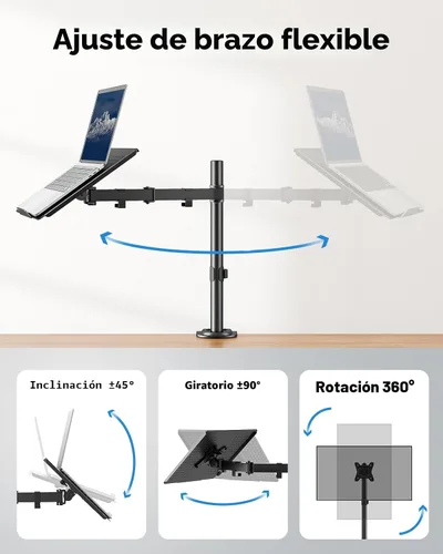 Miniatura 5 de HUANUO Soporte de escritorio para laptop - Brazo de monitor de 17" a 32", bandeja ventilada, totalmente ajustable con inclinación, giro y rotación