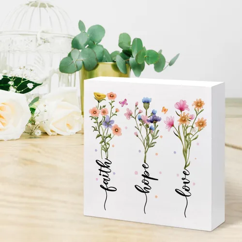 Miniatura 6 de Letrero de madera con texto en inglés "Bible Faith Love Hope" para decoración de escritorio, rústico, cristiano, inspirador, letrero de madera Fe