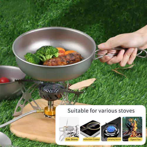 Miniatura 4 de BY-J Utensilios de cocina de titanio para camping, 74.4 fl oz+40.6 fl oz+23.7 fl oz de titanio con tapa y espátula de acero inoxidable, utensilios