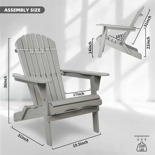 Miniatura 2 de Wood Lounge Patio Chair for Garden Outdoor Wooden Folding Embossed Adirondack Chair Set of 2 Solid Cedar Wood Lounge Patio Chair with Wood Grain