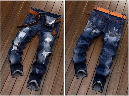 Miniatura 3 de WEEN CHARM - Jeans para hombre estilo recto ajustado y desgastados