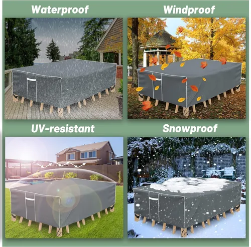 Miniatura 6 de Gasadar Fundas para Muebles de Patio Exterior Impermeables, 500D Oxford, Protección para Todo Clima, Fundas para Mesa de Patio para Conjunto de Negro