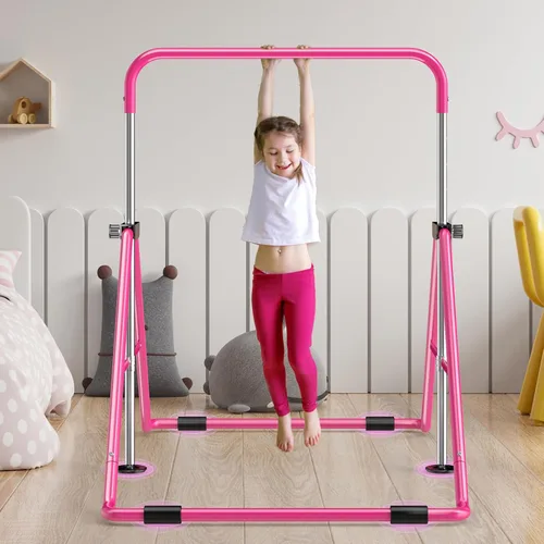 Miniatura 7 de Safly Fun Foldable Gymnastics Bar for Kids, Adjustable 35"-51", Sturdy 145 lbs Capacity, Easy-to-Assemble, Gymnastics Equipment for Kids for Rosa