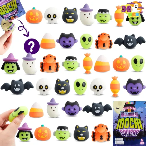 JOYIN 36 piezas de juguetes blandos Mochi de Halloween en bolsas ciegas con 12 personajes de Halloween para aliviar el estrés, bolsa sorpresa de