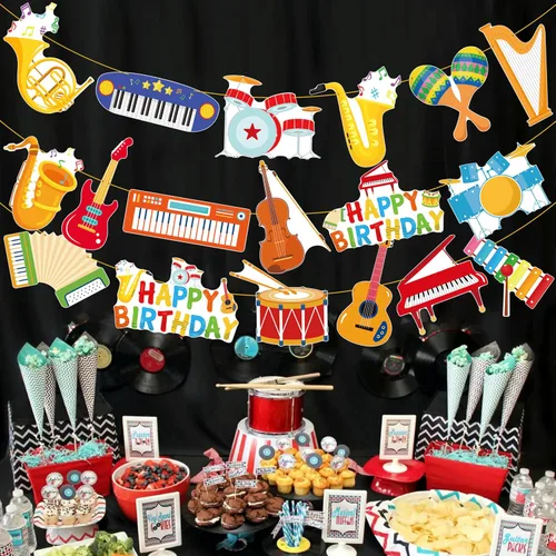 Miniatura 7 de 3 pancartas de instrumentos musicales para decoración de fiesta de música, instrumentos musicales, guirnaldas para fiesta de cumpleaños temática