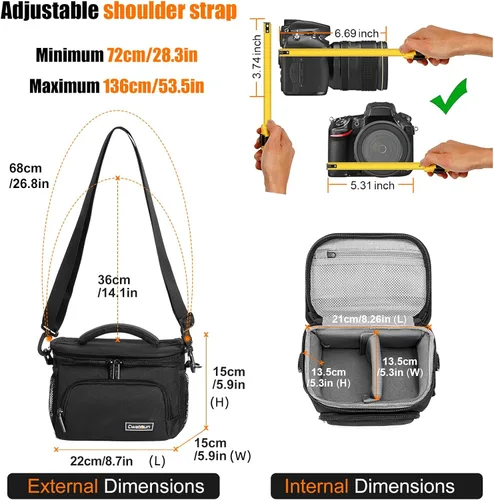 Miniatura 6 de Cwatcun Bolso bandolera para cámara pequeña, bolsa bandolera para cámara, impermeable, para fotografía de viaje, para Canon, Nikon, Sony, Fuji