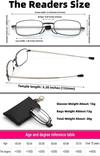 Miniatura 4 de Folding Reading Glasses, Key Chain Bag Readers Compact Easy Carry Readers Glasses