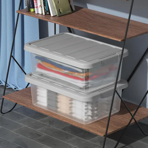 Miniatura 5 de Paquete de 2 contenedores de almacenamiento medianos con tapas, caja organizadora apilable transparente de 14 cuartos de galón, contenedores Tapa