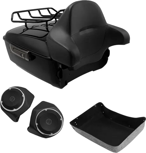 Miniatura 26 de TCMT King - Caja para maletero de motocicleta, almohadilla para respaldo, portaequipajes, altavoces, luces laterales, luz trasera para Harley