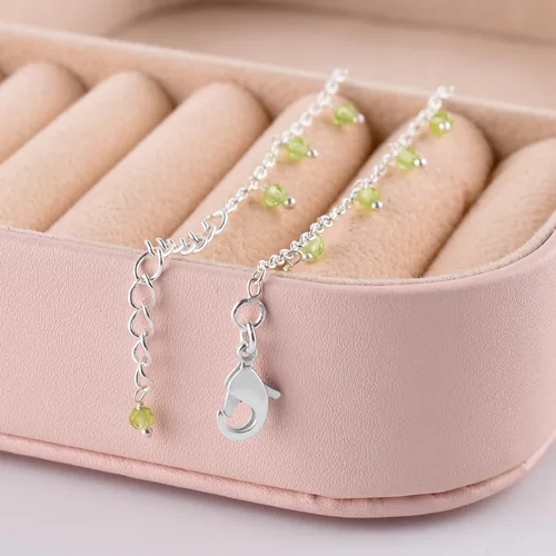 Miniatura 27 de Yanara Tobilleras de piedras preciosas para mujer, piedra natal natural, chapada en plata, joyería hecha a mano en 8.5 + 1.5 pulgadas, cristales