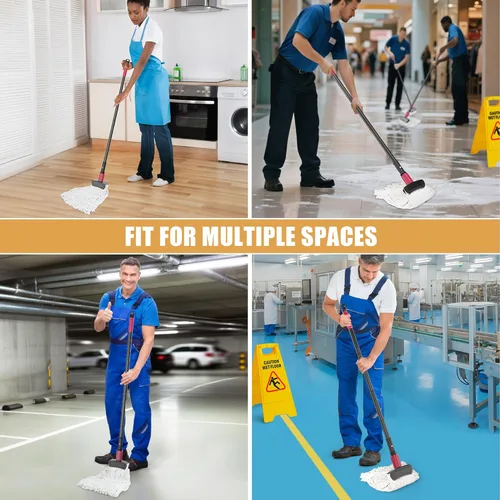 Miniatura 8 de Trapeadores comerciales para limpieza de suelos, trapeador húmedo resistente con mango largo para azulejos de madera dura, cabezal de algodón