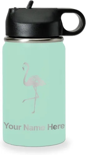 Miniatura 60 de LaserGram Botella de agua personalizada, flamenco, acero inoxidable de doble pared aislada al vacío con popote superior, regalo grabado