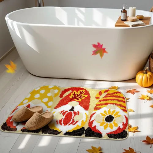 Miniatura 7 de Hexagram Fall Bathroom Rugs, Fall Rug for Bathroom Decor, Gnome Decorations, Soft Non Slip Washable Bath Mat 16x27.5 Inches, Pumpkin Farmhouse