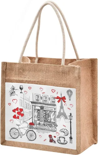 Miniatura 8 de CaTaKu Divertida bolsa de yute con asas y cremallera para gatos, bolsa de arpillera reutilizable con bolsillo frontal de lona, regalo para bodas, 12