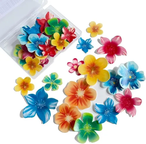 Juego de 50 flores comestibles para decoración de tartas, Navidad, boda, cumpleaños, pastel, cóctel, tamaño y color mixtos