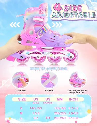 Miniatura 2 de 2PM SPORTS Patines en línea para niños y niñas de edades 5-8, 8-12, 3-5, 4-8, 6-12 con ruedas que se iluminan, patines de ruedas ajustables