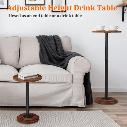 Miniatura 3 de Mesa auxiliar pequeña con altura ajustable y diseño resistente, mesas de Martini con pedestal para espacios pequeños, sofá, sala de estar, Marrón