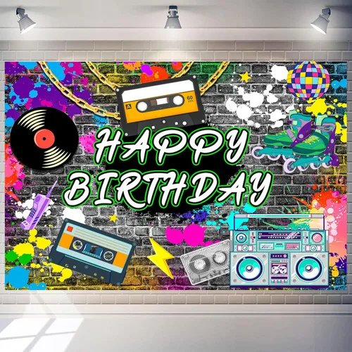 Fondo de hip hop de 10 x 8 pies, retro de los años 80 y 90, accesorios para fotos de cumpleaños de los años 80 y 90, decoración de fondo de pared de