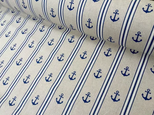 Miniatura 5 de Marine Anchor - Tela estampada con aspecto de lino, material de tapicería de cortina, azul marino y blanco, 55 pulgadas de ancho (se vende por yarda)