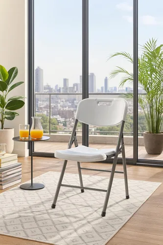 Miniatura 3 de BTEXPERT Silla plegable blanca con marco de acero, silla plegable comercial resistente, asiento de plástico HDPE, silla de eventos para interiores