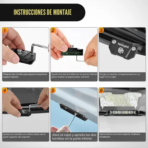 Miniatura 4 de Nilight Soporte de montaje de barra de luz LED, 2 piezas, capó de pilar ajustable universal, soporte de abrazadera de montaje para lámpara de Negro