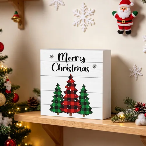 Miniatura 3 de Decoraciones navideñas para interiores, decoración de Navidad, mesa, hogar, habitación, oficina, baño, búfalo, caja de madera, letrero de madera