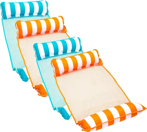 Miniatura 16 de Aqua Monterey - Hamaca flotante para piscina, paquete de 3, dos azul claro y uno borgoña/rayas blancas, paquete de 3